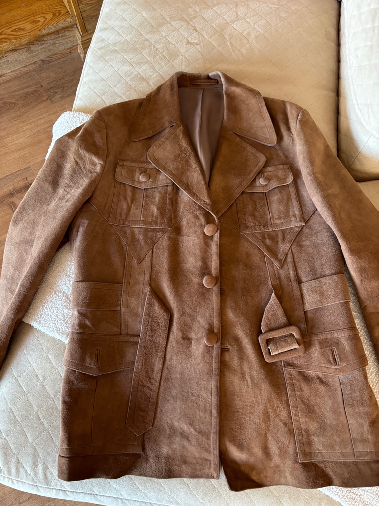 Vintage Brown Suede Leather Jacket With Belted Side Accent
